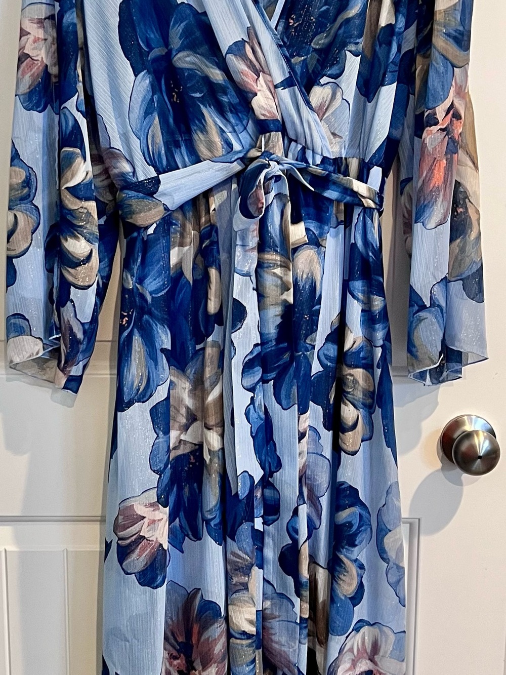 Enfocus Studio Blue Floral Wrap Midi Dress with Tie